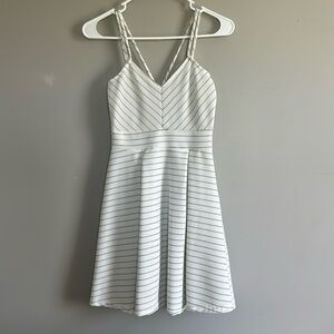 White and black strip spaghetti criss cross back dress